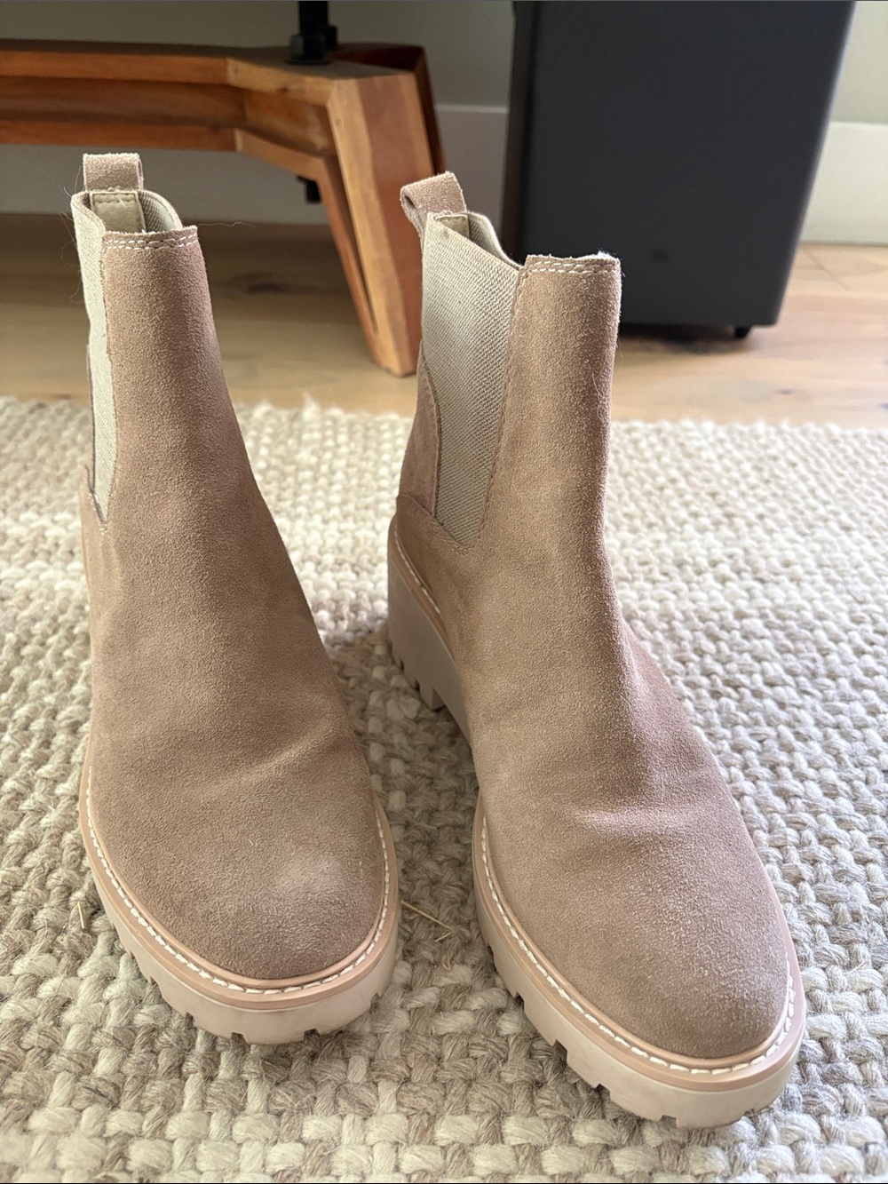 Dolce Vita Taupe Suede Chelsea Platform Booties